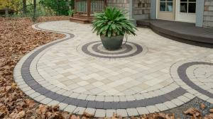 paver patio with a curved design.